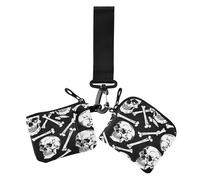 Porte-cartes peint en noir et blanc, motif os de crâne, porte-monnaie compact avec fermeture éclair et poche pour pièces de monnaie, 2 paquets de cartes de crédit, os de, Os de crâne peints en noir et
