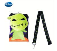 Porte-cartes peluche Disney L’Étrange Noël de Monsieur Jack Oogie Boogie avec lanière - Produit officiel Skellington, motif tête de mort, accessoire cosplay Halloween Town, cadeau thématique Halloween
