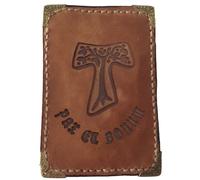 Porte-cartes/porte-cartes et documents (homme et femme) avec croix franciscaine Tau (TAO) - Fabriqué en cuir véritable - Fabrication artisanale - Cousu à la main - 100 % fabriqué en Italie