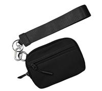 Porte-cartes porte-clés - Portefeuille pour cartes de crédit, étui en nylon étanche avec fermeture éclair, porte-monnaie compact pour femme avec dragonne pour un accès facile à l'argent, Noir , Refer