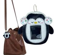 Porte-cartes Postales Pingouins - Pochettes Universelles Pour Mini Animaux, Fenêtre D'identification Transparente, Couverture De Dessin Animé En Peluche Courte Douce, Attache De Chaîne De Perles | Pro