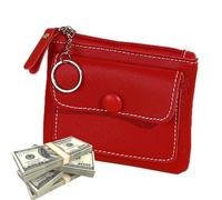 Porte-cartes pour femme - Porte-cartes pour femme - Avant - Slim PU Coin Wallet avec poche - Fermeture éclair - Porte-cartes - Pour femmes avec un look coloré solide - Portefeuille de location pour