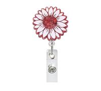 Porte-cartes rotatif rétractable avec pétales, Red | Construction ABS de qualité, longueur du cordon élastique réglable, crochet pivotant, essentiel pour le bureau,