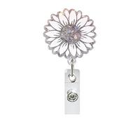Porte-cartes rotatif rétractable avec pétales, White | Construction ABS de qualité, longueur du cordon élastique réglable, crochet pivotant, essentiel pour le bureau,