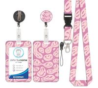 Porte-Cartes Smiley Rose, Badge D'Identification, LanièRe Détachable avec Clip Rétractable pour Porte-CléS, Cartes de Visite, Cartes de Porte, Cartes D'Identité