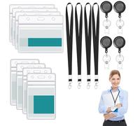 Porte-cartes transparents 8 pièces avec 4 enrouleurs de badge rétractables et cordons - Format horizontal et vertical, étanches, résistants, pour cartes d'identité, badges de travail, événements