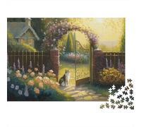 Porte Chat Jardin Soir Puzzle 1000 Pièces Adulte avec Assemblage Fluide, Puzzle d'art Jeu De Patience pour Un Passe-Temps pour Adulte, Étoile du Cadeau De Noël 38x26cm/1000pcs