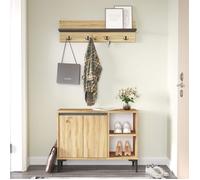 Porte-chaussures et manteaux Rebecca Mobili Roka 68,5x90x35 Panneau de particules PVC Chêne clair Gris Foncé Moderne SET 2 pcss