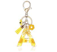 Porte-cl¿¿s lettre initiale en r¿¿sine avec feuilles jaunes et dor¿¿es, talisman pour accessoires Switch