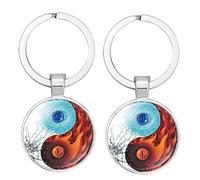Porte Cle Accessoires De Style Chinois Yin Yang Tai Chi Carte De Potins Panda Chat Empreinte Temps Bijou Porte-Clés Porte-Clés Petit Cadeau Feu De Glace Tai Chi 2 Pack