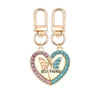 Porte clé amitié pour 2 porte clé meilleurs amis porte clé amis forever porte-clés amitié porte-clés coeur Papillon strass stitch porteclé cadeau pour une amie porte clé amitié femme(Rose et bleu)