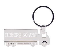 Porte-clé Camion en Acier argenté avec Gravure Texte - Porte-clés en Forme de Camion personnalisé gravé - Porte clé argenté Lisse Personnalisable