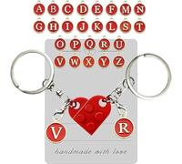 Porte ouple Coeur,2 Pcs Cadeau Originale pour Amoureux,Coeur Porte-clés Set pour couples-Avec 26 des lettres (A-Z) Porte Clés Assortis,Nouvelle Maison,Saint Valentin,Anniversaire