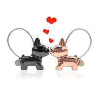 Porte Clé Couple Porte-clés Chien Mignon Porte-clés d'Amour Magnétique avec Boîte-cadeau pour Petite Amie (Noir et Or Rose)