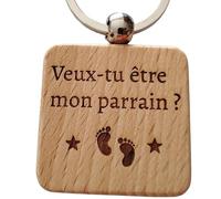 Porte-clé en Bois Gravé Personnalisé Veux-tu être mon Parrain ? - Cadeau Unique pour Demande Parrain Originale