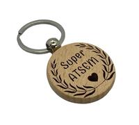 Porte clé en bois gravé Super ATSEM cadeau fin d'année scolaire maitresse nounou atsem