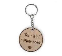 Porte-clé en Bois Gravé 'Toi + Moi = Mini nous', Annonce de Grossesse, Cadeau Future Parents