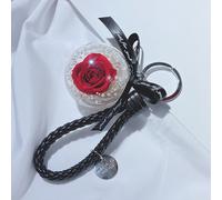 Porte-Clé En Cuir Avec Fleur Éternelle Rose, Pendentif De Voiture, Anneau En Strass, Pour Amoureux, Crochet Pour Pédant De Fleur