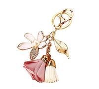Porte-clé en forme de fleur avec strass et pampille - Pour femme - Doré/rose