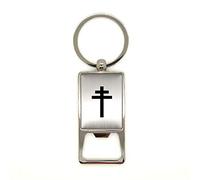 Porte clé en métal alu brossé Croix Lorraine décapsuleur gravure laser