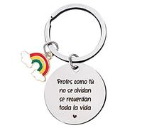 Porte Clé Espagnol pour Maîtresse d’école Porte Clef en Acier Inoxydable Texte à Deux Côté Anniversaire Noël Fête avec Carte Vœux Enveloppe (A)