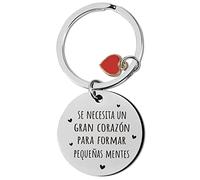 Porte Clé Espagnol pour Maîtresse d’école Porte Clef en Acier Inoxydable Texte à Deux Côté Anniversaire Noël Fête avec Carte Vœux Enveloppe (B)