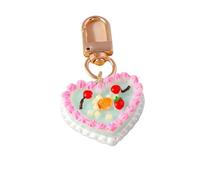 Porte Clé Femme Cute Food Keychain Resin Love Heart Cake Charms Keyrings For Women Men Car Key Handbag Pendant Chains DIY Accessories(WHITE)