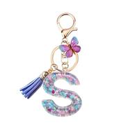 Porte Clé Femme Nom Lettre Initiale Porte Clef Femme Porte-Clés Fille Keychain Alphabet Papillon Porte Clé Violet Voiture Cadeaux Copines