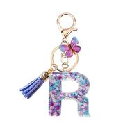 Porte Clé Femme Nom Lettre Initiale Porte Clef Femme Porte-Clés Fille Keychain Alphabet Papillon Porte Clé Violet Voiture Cadeaux Copines