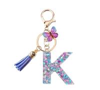 Porte Clé Femme Nom Lettre Initiale Porte Clef Femme Porte-Clés Fille Keychain Alphabet Papillon Porte Clé Violet Voiture Cadeaux Copines