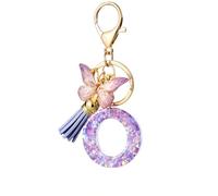 Porte Clé Femme Nom Lettre Initiale Porte Clef Femme Porte-Clés Fille Keychain Alphabet Papillon Porte Clé Violet Voiture Idees Cadeaux Copines