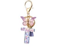 Porte Clé Femme Nom Lettre Initiale Porte Clef Femme Porte-Clés Fille Keychain Alphabet Papillon Porte Clé Violet Voiture Cadeaux Copines