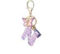 Porte Clé Femme Nom Lettre Initiale Porte Clef Femme Porte-Clés Fille Keychain Alphabet Papillon Porte Clé Violet Voiture Idees Cadeaux Copines