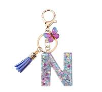 Porte Clé Femme Nom Lettre Initiale Porte Clef Femme Porte-Clés Fille Keychain Alphabet Papillon Porte Clé Violet Voiture Cadeaux Copines