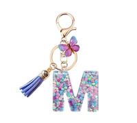 Porte Clé Femme Nom Lettre Initiale Porte Clef Femme Porte-Clés Fille Keychain Alphabet Papillon Porte Clé Violet Voiture Cadeaux Copines