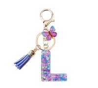 Porte Clé Femme Nom Lettre Initiale Porte Clef Femme Porte-Clés Fille Keychain Alphabet Papillon Porte Clé Violet Voiture Cadeaux Copines