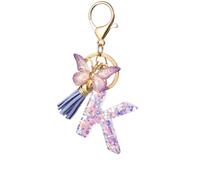 Porte Clé Femme Nom Lettre Initiale Porte Clef Femme Porte-Clés Fille Keychain Alphabet Papillon Porte Clé Violet Voiture Cadeaux Copines