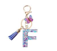 Porte Clé Femme Nom Lettre Initiale Porte Clef Femme Porte-Clés Fille Keychain Alphabet Papillon Porte Clé Violet Voiture Cadeaux Copines