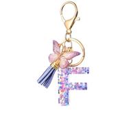 Porte Clé Femme Nom Lettre Initiale Porte Clef Femme Porte-Clés Fille Keychain Alphabet Papillon Porte Clé Violet Voiture Cadeaux Copines