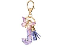 Porte Clé Femme Nom Lettre Initiale Porte Clef Femme Porte-Clés Fille Keychain Alphabet Papillon Porte Clé Violet Voiture Cadeaux Copines