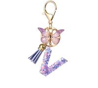 Porte Clé Femme Nom Lettre Initiale Porte Clef Femme Porte-Clés Fille Keychain Alphabet Papillon Porte Clé Violet Voiture Cadeaux Copines
