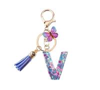 Porte Clé Femme Nom Lettre Initiale Porte Clef Femme Porte-Clés Fille Keychain Alphabet Papillon Porte Clé Violet Voiture Cadeaux Copines
