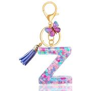 Porte Clé Femme Nom Lettre Initiale Porte Clef Femme Porte-Clés Fille Keychain Alphabet Papillon Porte Clé Violet Voiture Cadeaux Copines
