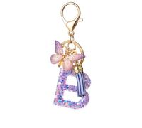 Porte Clé Femme Nom Lettre Initiale Porte Clef Femme Porte-Clés Fille Keychain Alphabet Papillon Porte Clé Violet Voiture Cadeaux Copines