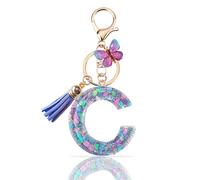 Porte Clé Femme Nom Lettre Initiale Porte Clef Femme Porte-Clés Fille Keychain Alphabet Papillon Porte Clé Violet Voiture Cadeaux Copines