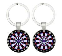 Porte léchettes 2 Pcs, Cadeau Fléchettes Homme, Accessoire Cible de Fléchettes en Métal et Verre, Décoration Sac et e Voiture pour Joueur de Fléchettes, Pendentif Sportif Argenté
