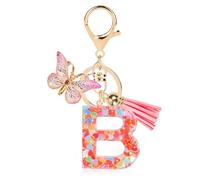 porte clé kawaii, porte cle femme papillon mignon, porte clef femme voiture rose à paillettes, résine alphabétique, porte-clés pour filles pour sac à dos, porte cle écolier (Rose-B)