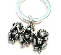 Porte-clé - Les 3 singes de la sagesse - Métal argenté - Porte-bonheur - Solide - Rigolo