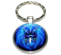 Porte Clé Lion Bleu Métal Signe Astrologique Zodiaque clef astro horoscope voiture porteclef symbole astrologie maison cadeau anniversaire homme femme garçon fille fête mères mamans pères papas