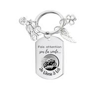 Porte-Clé Moto en Acier Inoxydable Porte Clef Forme Casque Pendentif avec Fais attention sur la route Porte-Clé Homme Femme Cadeau pour Fête Saint Valentin Anniversaire Noël